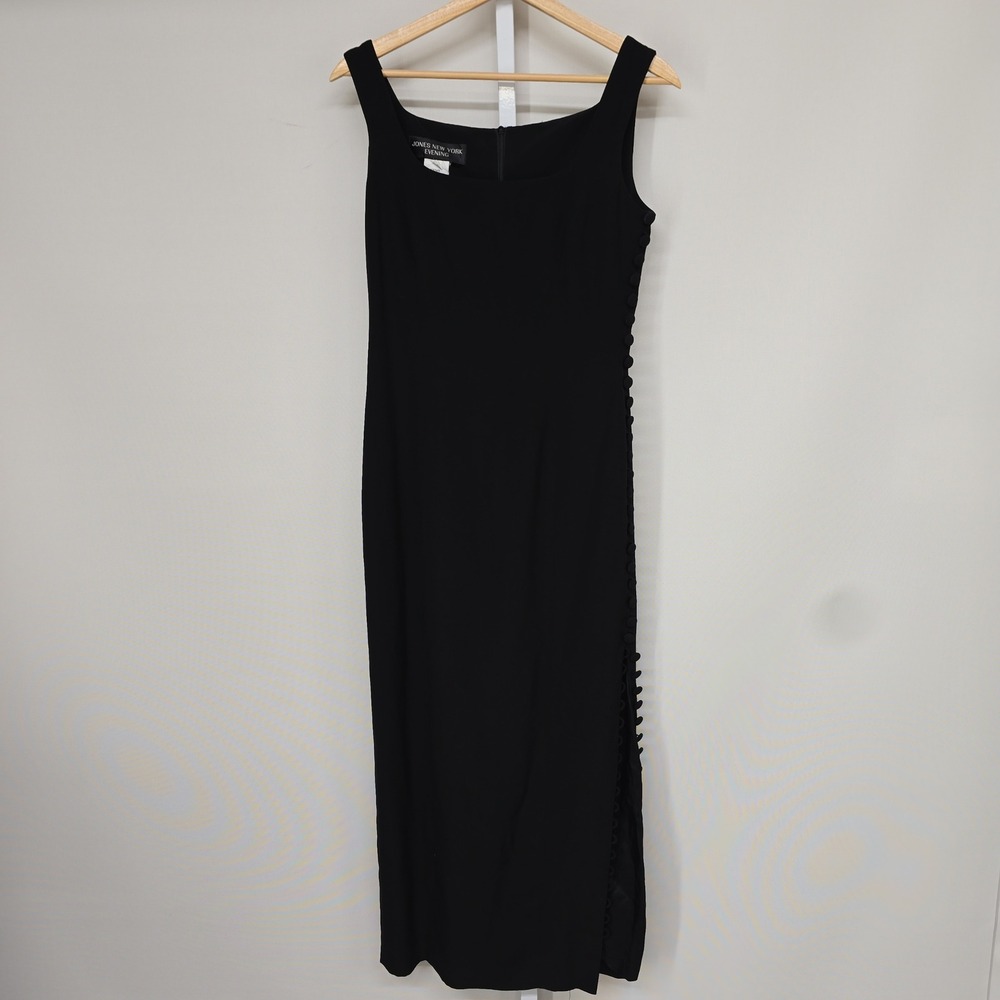 Jones New York Evening Dress Womens 4 Black Maxi Side Button Slit Sleeveless LBD